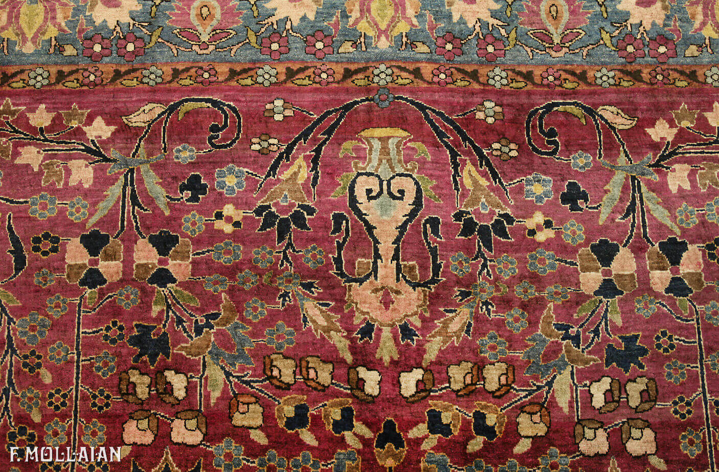 Antique Persian Kashan Silk, A Pair of Purple All-over floral Rugs n°:15489699-98305814